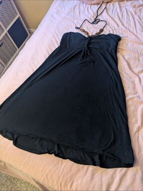 Black Twist Front Beaded Halter Summer Dress